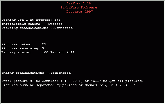 CamWork running in interactive mode